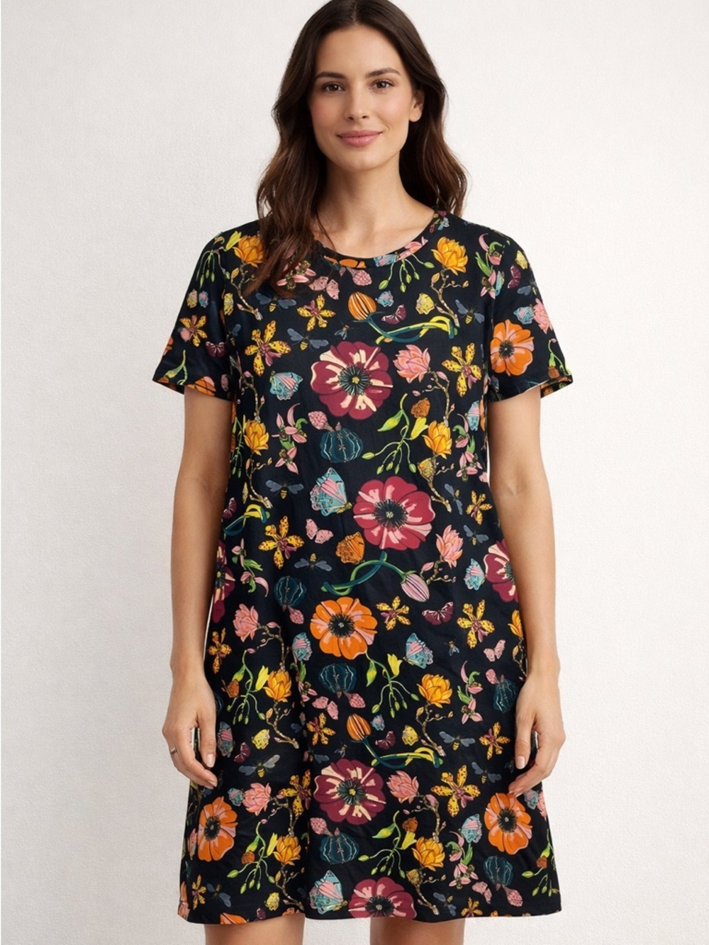 Zara Black Floral Shift Dress with Multicolor butterfly Blooms size large